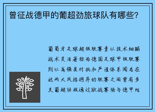 曾征战德甲的葡超劲旅球队有哪些？