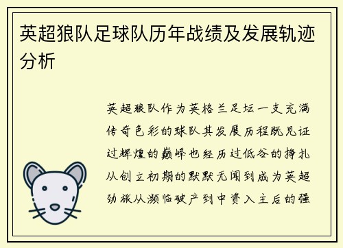 英超狼队足球队历年战绩及发展轨迹分析